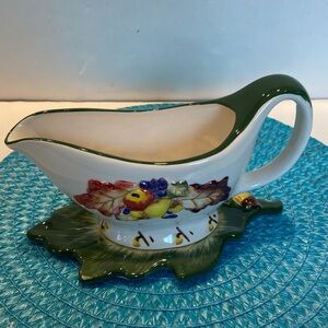 Vintage International Bazaar 2-Piece Ceramic Harvest Gravy Boat with Tray